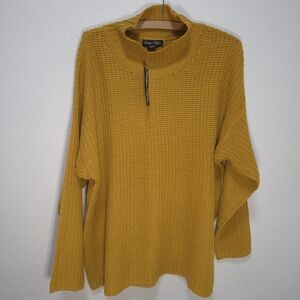 Evelyn Taylor 3X Knit Yellow Sweater Mock Neck Pullover Long Sleeves Plus Size